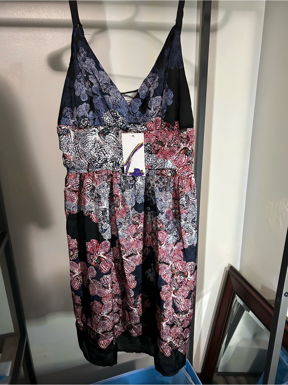 imaginary voyage Navy and Pink Floral Sleeveless V-Neck Dress